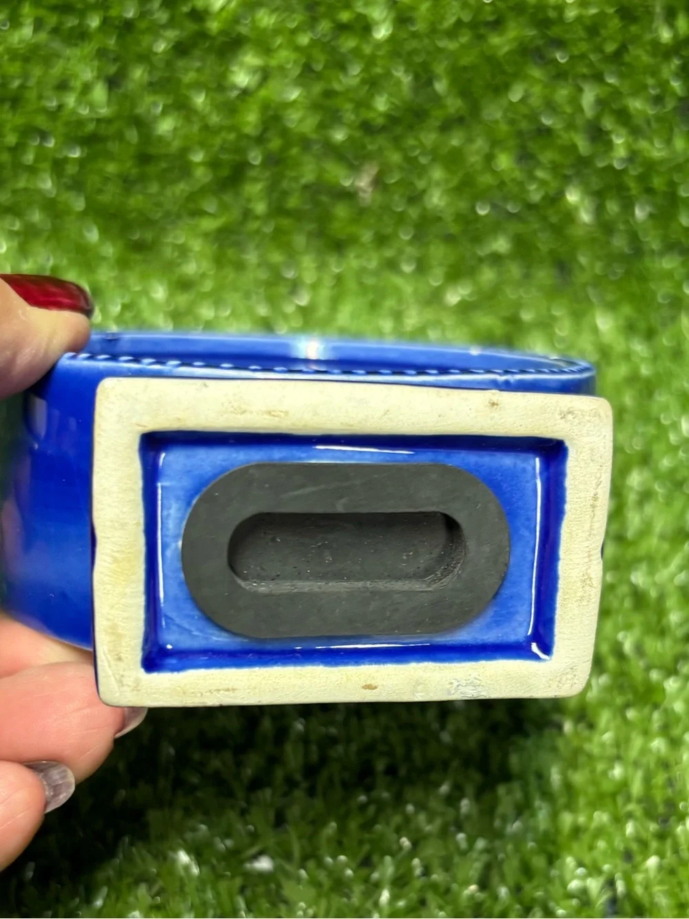 Blue Ceramic Telephone Bank with a Red Heart
